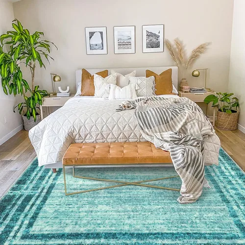 Miniatura 101 de Alfombra de pasillo moderna abstracta Lahome, alfombra lavable turquesa de 2 x 6 pulgadas para entrada, alfombra antideslizante de bajo pelo