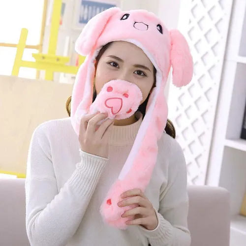 Miniatura 5 de Sombrero de conejo con orejas que se mueven de umbresen, sombrero de conejo de peluche divertido para niños Rosa