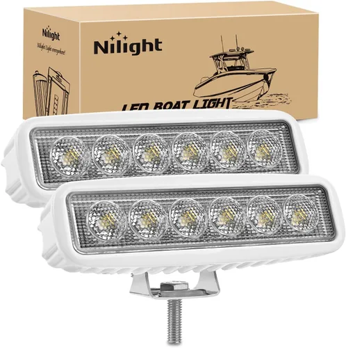 Nilight Barra de luz LED marina, 2 unidades, 18 W, blanco, 150°, haz de inundación, ponton, barco, cubierta, luces de muelle, IP67, impermeable,
