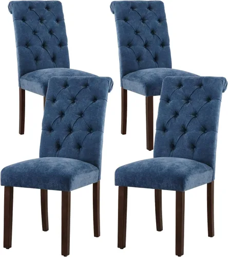 Miniatura 18 de Juego de 2 sillas de comedor capitoné, sillas de comedor Parsons tapizadas, sillas auxiliares de cocina de tela con patas de madera, beige