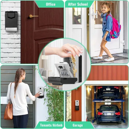 Miniatura 8 de Caja de bloqueo de llave para exterior con diales iluminados, resistente e impermeable, combinación para llaves, caja de almacenamiento de llaves