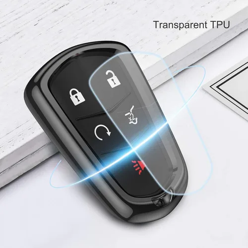 Miniatura 4 de ELOHEI - Funda para llavero para Cadillac, llavero para Cadillac Escalade CTS SRX XT5 ATS STS CT6 5 botones, TPU suave premium, protección completa