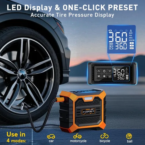 Miniatura 7 de Inflador de neumáticos, compresor de aire portátil DC 12 V, compresor de aire portátil con manómetro digital bomba de aire para neumáticos de Naranja