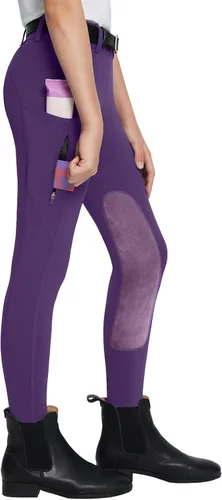Miniatura 7 de baleaf Pantalones de equitación para niñas, pantalones ecuestres para niños, con parche en la rodilla, bolsillo con cremallera