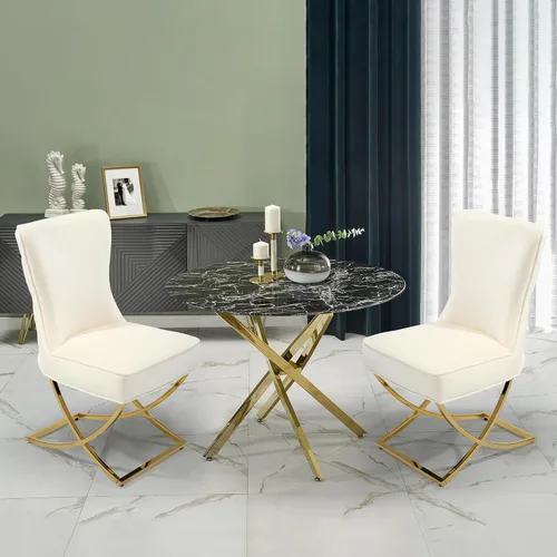 Miniatura 8 de LOULENS Elegance - Juego de 2 sillas de comedor de terciopelo, lujosas sillas de comedor tapizadas acolchadas, sillas decorativas de terciopelo real