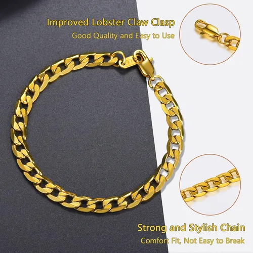 Miniatura 6 de PROSTEEL Pulsera de eslabones cubanos para hombre, negrooro de 18 quilates, acero inoxidable 316L, joyería de hip hop, ancho 0.236 in0.354 in0.512
