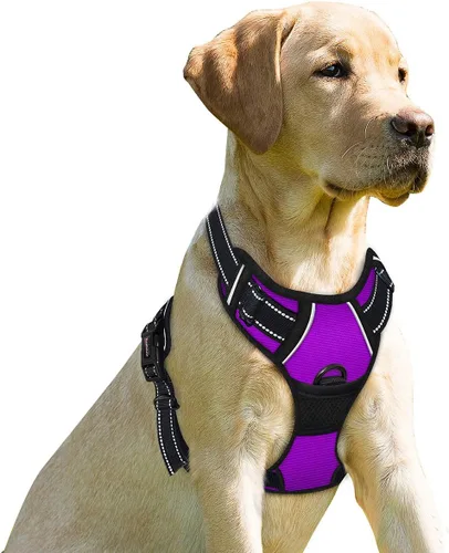 Miniatura 24 de BARKBAY Arnés sin tirones para perro, clip frontal, resistente, reflectante, mango de fácil control para pasear perros grandes (negro, L)