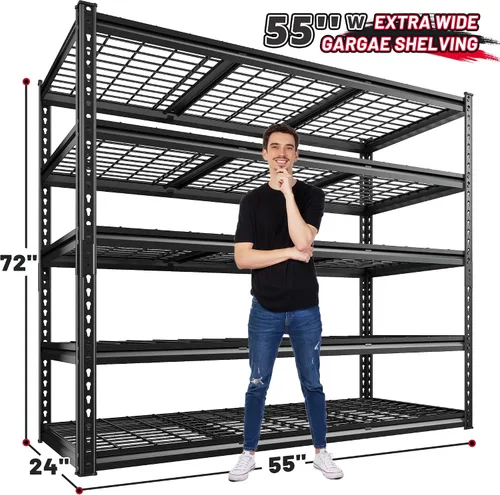 Miniatura 3 de REIBII Estantería de garaje de 55 pulgadas de ancho, estantes de almacenamiento con carga de 3000 libras, estantería de metal ajustable de 5