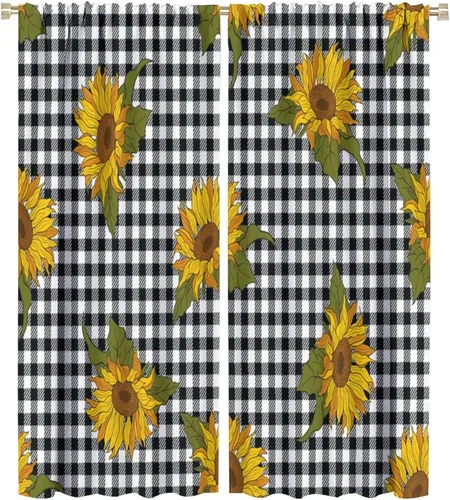 Miniatura 68 de Cortinas opacas con diseño de girasoles para ventana, puesta de sol sobre girasol, para dormitorio, sala de estar, cocina, decoración del hogar, 42
