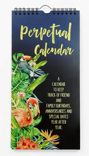 Calendario perpetuo de pájaros y hojas tropicales para colgar en la pared, aniversario, recordatorio de eventos especiales, calendario con impresión