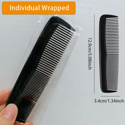 Miniatura 2 de Juego de 100 peines para el cabello a granel, envueltos individualmente, juego de peines negros de bolsillo para el cabello de dientes finos