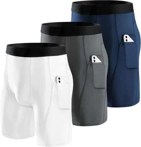 Niksa Pantalones cortos de compresión para hombre, paquete de 3 unidades, ropa interior de compresión para hombre, pantalones cortos deportivos con