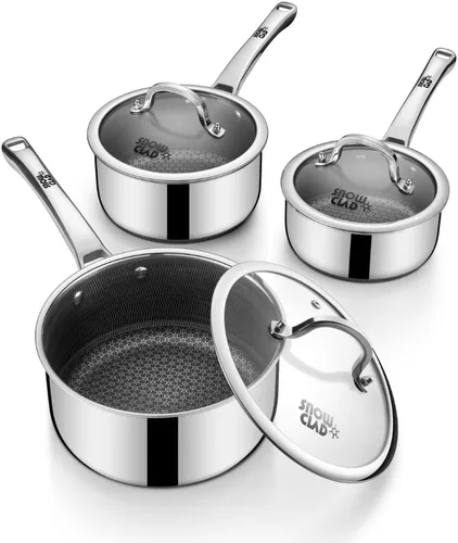 Sartén con tapa, juego de 1.5 cuartos, 2.5 cuartos y 3.5 cuartos de sartenes híbridas antiadherentes, juego de utensilios de cocina de acero