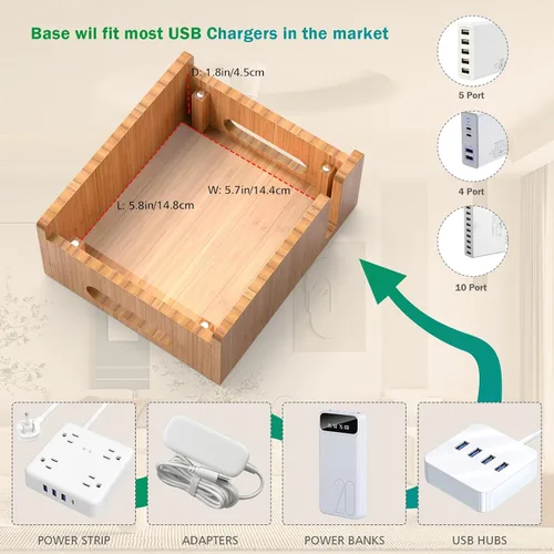 Miniatura 5 de Estación de carga para teléfono celular Pezin & Hulin, organizador de muelle de bambú para múltiples dispositivos, tabletas, reloj inteligente