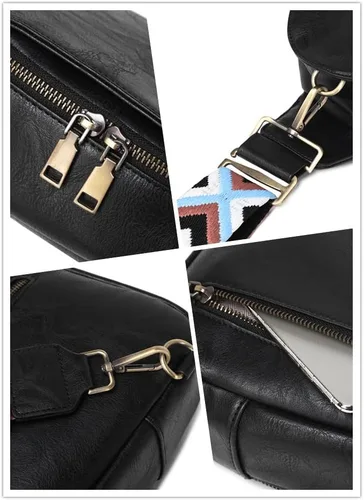 Miniatura 5 de Bolsa de pecho para mujer, bolso bandolera pequeño de piel sintética, mochila de hombro para viajes, senderismo, ciclismo, negro (Black Lg)