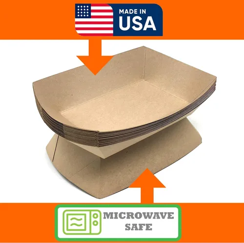 Miniatura 4 de Bandejas de papel para alimentos, papel kraft. Extra grandes (5 libras). Paquete de 250 botes desechables y reciclables. Para condimentos