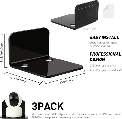 Miniatura 2 de OAPRIRE Juego de 3 estantes de pared flotantes de acrílico, sin taladros, con 10 cintas fuertes, estante adhesivo universal pequeño para cámaras