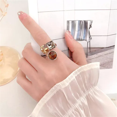 Miniatura 2 de Anillo abierto ajustable de cristal geométrico para mujeres y niñas, bisel apilable redondo, corte princesa, cubo CZ Art Déco, ajuste cómodo, moda