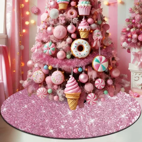 Miniatura 7 de yuboo Falda de árbol de Navidad rosa, 30 pulgadas, con lentejuelas pequeñas con purpurina rosa, adornos de árbol de San Valentín para lápiz, árbol