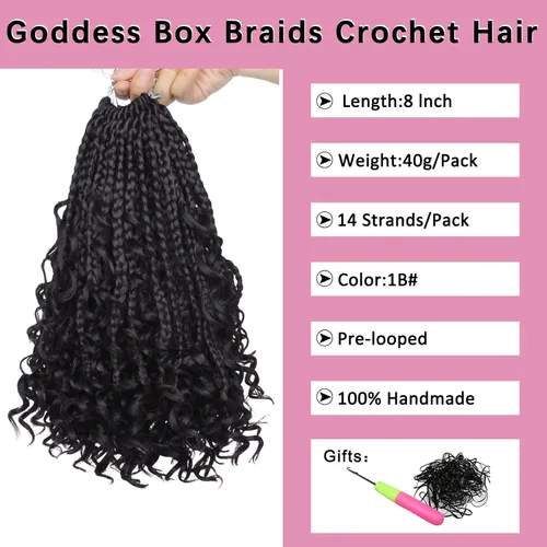 Miniatura 2 de COOKOO Cabello de Trenzas de Caja Bohemias de Ganchillo de 8 Pulgadas para Mujeres Negras, Paquete de 8, Cabello Sintético de Trenzas de Caja