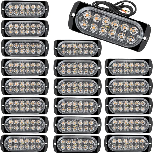 20 luces estroboscópicas LED de aluminio, 12 LED por luz, 18 modos de flash y constantes, luces de advertencia de doble color ámbar/blanco,