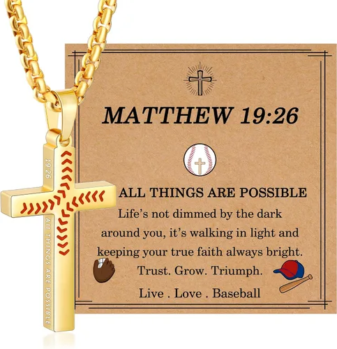 Miniatura 6 de Regalos de Pascua para niños y adolescentes, collares de cruz de béisbol para niños y hombres, de acero inoxidable que no destiñe, collar
