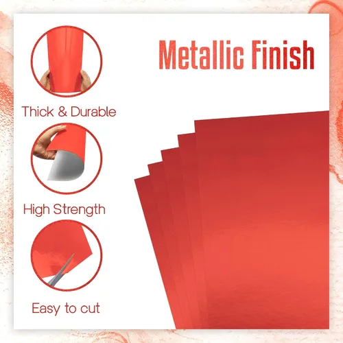 Miniatura 3 de Papel de cartulina rojo metálico, 60 piezas de 8.5 x 11 pulgadas (250 GSM) - Tablero de papel de aluminio rojo, superficie con acabado espejo
