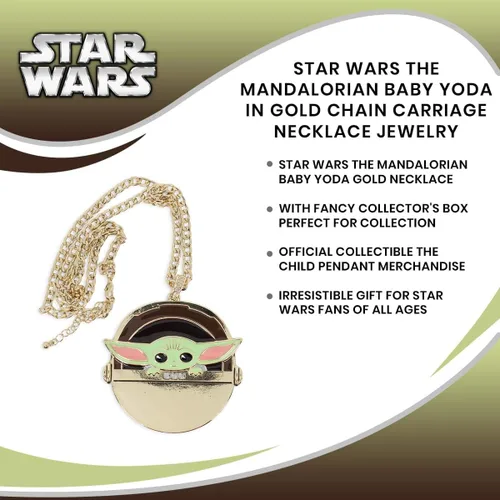 Miniatura 7 de Star Wars The Mandalorian Baby Yoda en cadena de oro, collar con tapa magnética para decoración, colgante de base de metal único duradero
