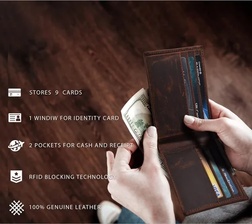 Miniatura 4 de Carteras RFID delgadas para hombres - Cartera de bolsillo frontal de piel genuina