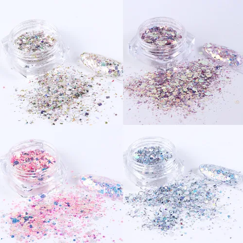 Miniatura 3 de Suministros de uñas holográficas con purpurina para uñas, decoración de uñas en polvo de sirena, lentejuelas brillantes 3D, dijes de manicura