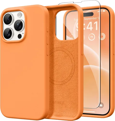 Miniatura 200 de GONEZ Funda de silicona para iPhone 14 Pro Max, compatible con MagSafe, con protector de pantalla + protector de lente de cámara, silicona líquida a