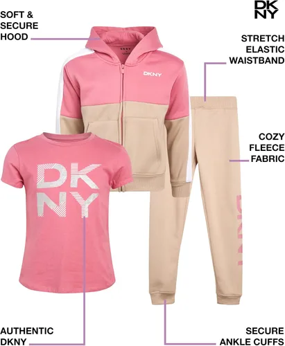 Miniatura 2 de DKNY Conjunto de sudadera con capucha y pantalón deportivo de 3 piezas para niñas
