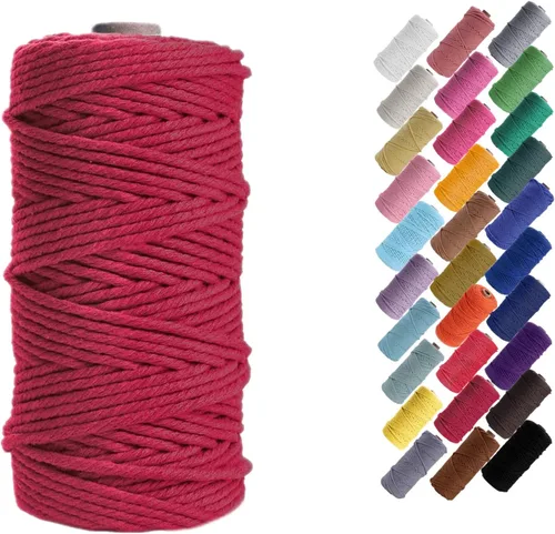 Miniatura 13 de HAPYLY - Cuerda de algodón natural para macramé, de 0.118 pulgadas x 109 yardas, cuerda de algodón de colores para manualidades, tejer, colgar