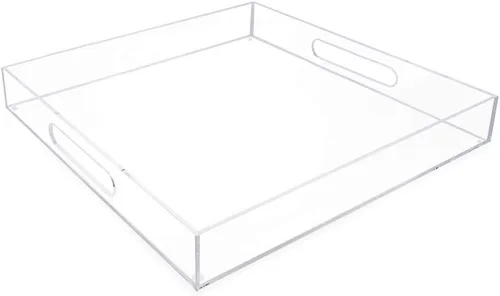 Miniatura 9 de Isaac Jacobs Bandeja de acrílico transparente para servir (12 x 12) con asas recortadas, a prueba de derrames, organizador apilable, ahorra espacio