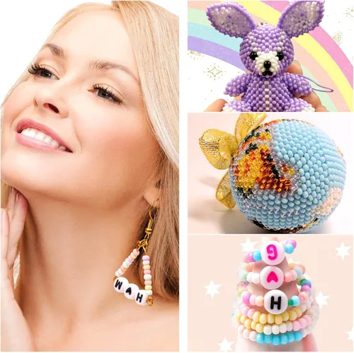 Miniatura 3 de Juego de cuentas de semillas de 0.079 pulgadas, cuentas pequeñas de 24 colores para pulseras, 11/0 de color caramelo pastel con cuentas de letras