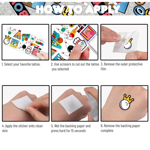 Miniatura 5 de 88 tatuajes temporales de boliche para niños, divertidas calcomanías de bola de boliche, recuerdos de fiesta de cumpleaños temática deportiva