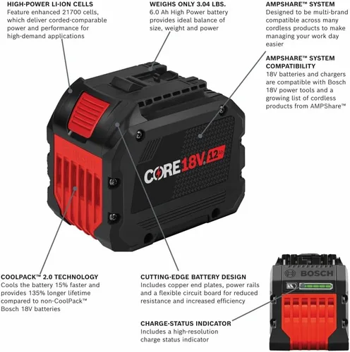 Miniatura 2 de BOSCH GBA18V120 18V CORE18V® 18V Batería de iones de litio de 12 Ah de alta potencia