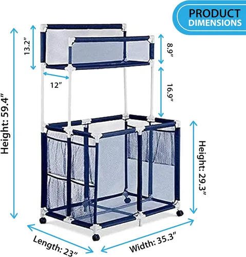 Miniatura 6 de Soporte para Fideos de Piscina, Juguetes, Flotadores, Pelotas, Contenedor Organizador de Almacenamiento de Malla Rodante de Doble Nivel, Grande