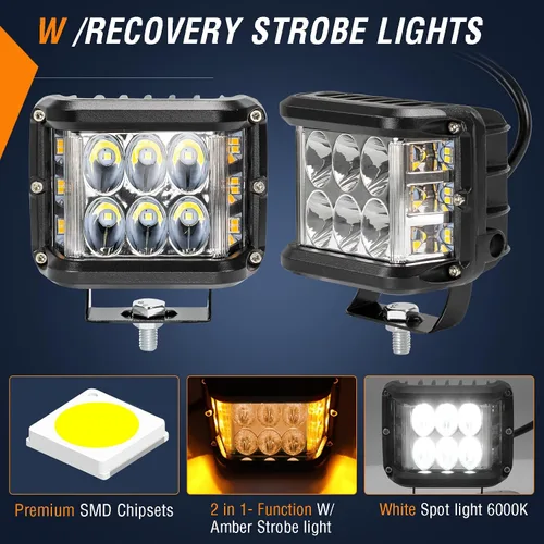Miniatura 3 de AUTOXBERT 2 piezas de luces laterales de cápsulas, luces LED estroboscópicas de cubo de 4 pulgadas de doble cara para todo terreno con destello