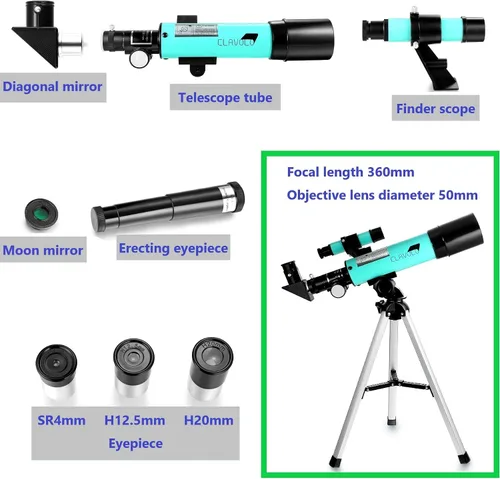 Miniatura 4 de Telescopio refractor con alcance buscador para niños y principiantes en astronomía, telescopio de viaje con 3 oculares de aumento 18X - 135X