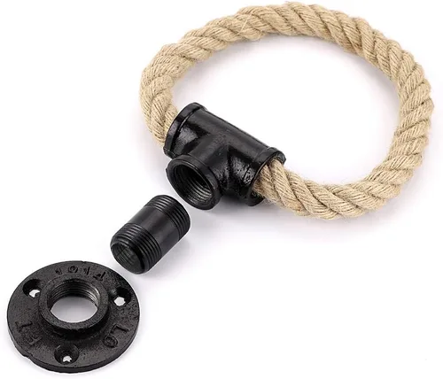 Miniatura 4 de Sumnacon Toallero de cuerda de tubo industrial, toallero de metal montado en la pared, barra con herrajes, soporte de toalla de mano de hierro