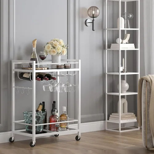 Miniatura 14 de TUTOTAK Carrito de bar, carrito de servicio para el hogar, carrito de bebidas, estante de cocina móvil con estante para vino y soporte para vidrio