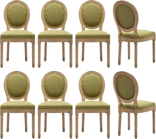 Miniatura 57 de Juego de 4 sillas de comedor francesas vintage, con respaldo redondo, tapizadas, de piel sintética, con ribete de cabeza de clavo y marco de madera