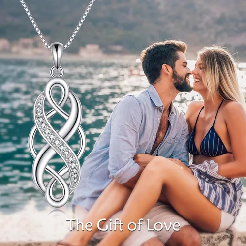 Miniatura 6 de YFN Collar con colgante de ópalo creado con nudo celta irlandés, collares negros de plata esterlina para mujeres y hombres de 18 pulgadas