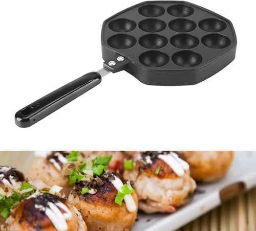 Miniatura 4 de Takoyaki - Sartén para parrilla, 12 agujeros de aluminio antiadherente Takoyaki Maker 12 pulpos rellenos para panqueques horneados, herramientas