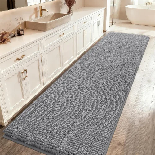 Miniatura 23 de ACCUMTEK - Juego de alfombras de baño a rayas beige de 3 piezas, ultrasuaves, antideslizantes de chenilla, alfombras de baño mullidas y absorbentes