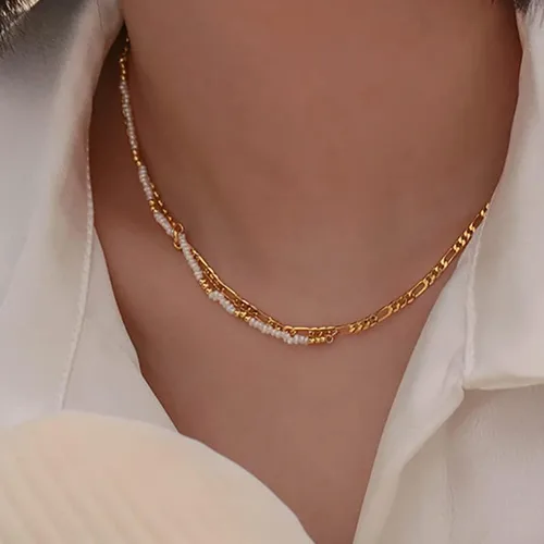 Miniatura 4 de Gargantilla de perlas de agua dulce de oro de 14 quilates para mujer, collar de cadena de perlas blancas cultivadas, regalo de joyería de perlas
