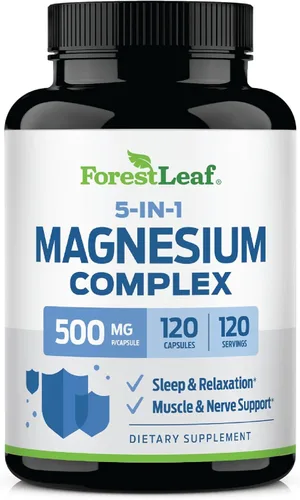 ForestLeaf Complejo de magnesio 500mg - 500mg cápsulas - suplemento 500 mg - para el sueño, estreñimiento - suplemento para mujeres (120 unidades)