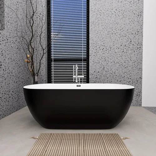 Miniatura 4 de BuildMyplace - Bañera independiente de acrílico de 67 pulgadas, bañera de baño contemporánea con desbordamiento y desagüe desplegable en cromo