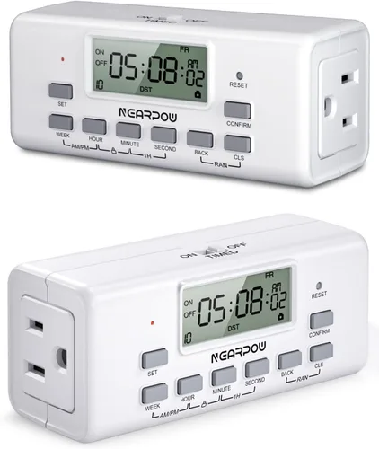 NEARPOW - Temporizador digital para lámpara con dos tomas, temporizador programable en la puerta, temporizador de salida para luces, 10 programas de